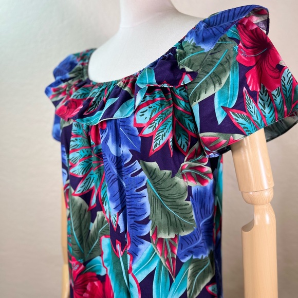 Vintage Hilo Hattie Hawaiian Floral Tropical Ruffle MuuMuu Dress Size Large - Picture 10 of 15